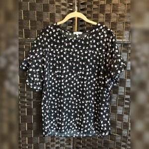 Pleione Black Floral Print Flutter Sleeve Top